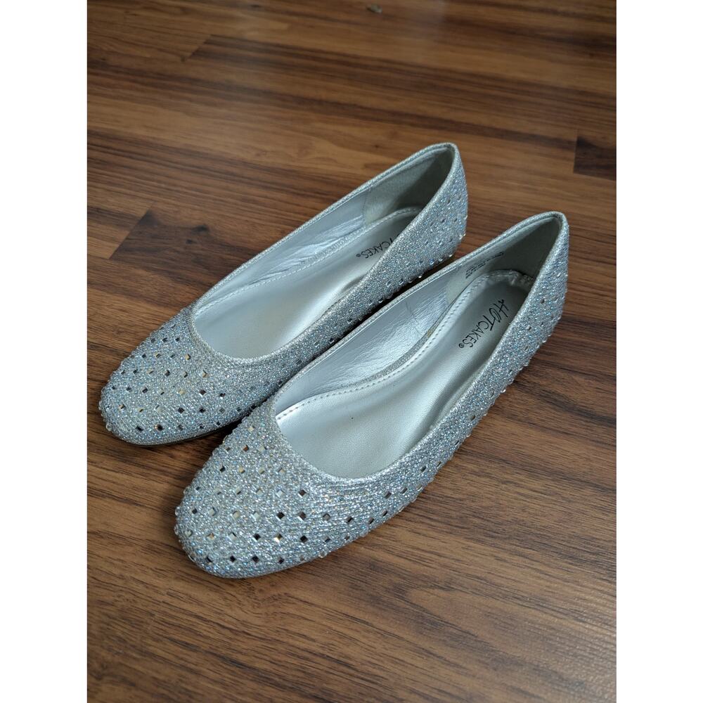 Hotcakes Glitter Ballet Flats Size 6.5 Silver Sparkly Slip On Shoes Y2K Fairy